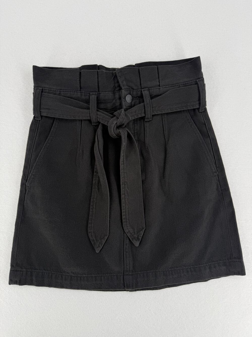 Joe’s Jeans Size 26 Black Denim Mini Skirt Paperbag Waist Tie Belt High Rise